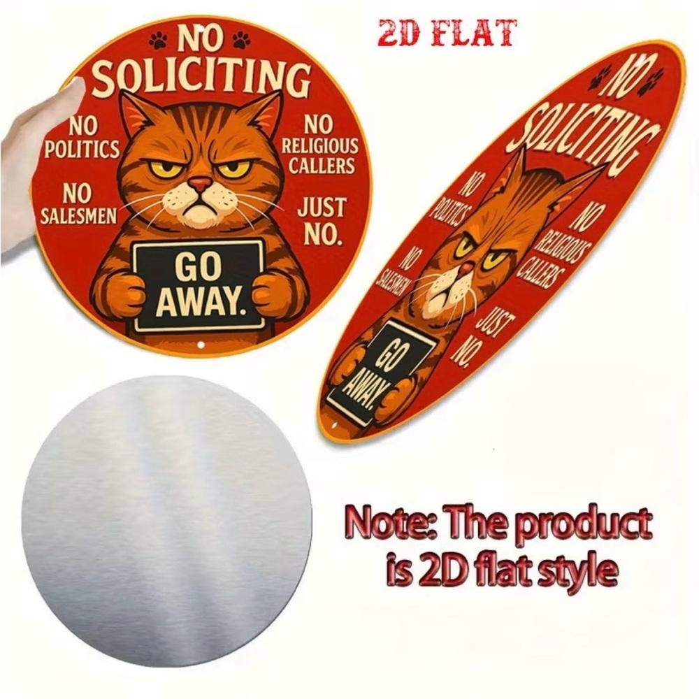 Grumpy Cat Metal No Soliciting Sign - Orange Red Graphic - Picture 5 of 9
